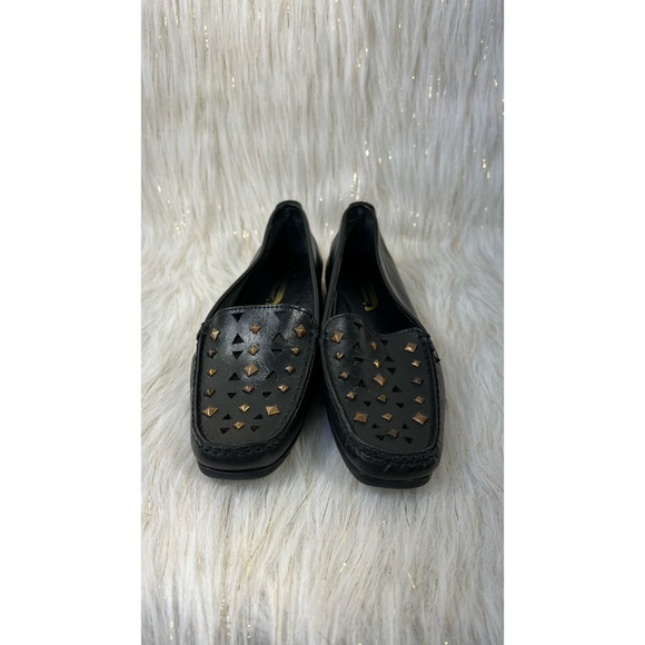 J. Renee Womens Loafer Flat Shoes Black Slip On Cut Out Studded Leather 6 - Picture 3 of 7